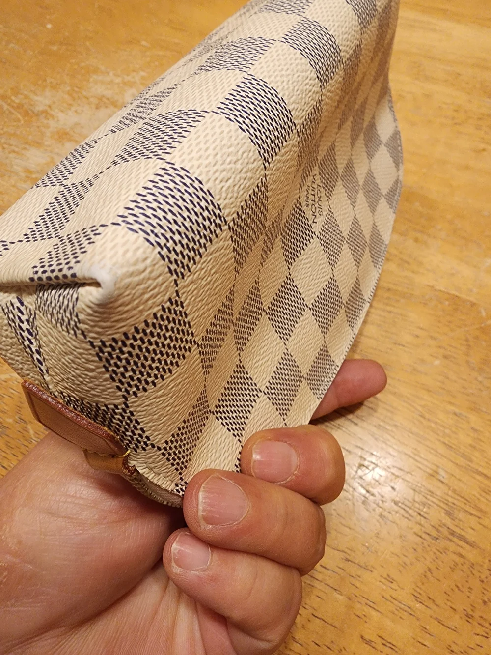 Louis Vuitton Damier Azur Small Zip Cosmetic Pouch in Cream & Light Blue